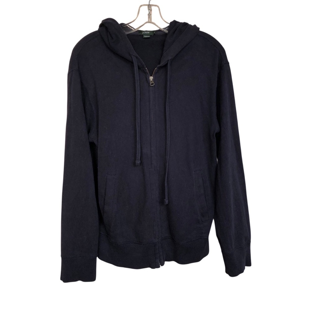 J. Crew Mens Hoodie Sweatshirt Small  Full Zip Activewear Navy 100% Cotton EUC